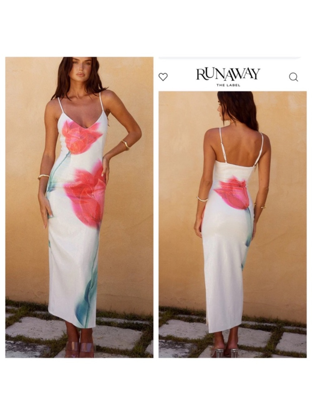 Runaway The Label White Maxi Dress with Pink Floral Print